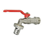 ROBINET DOUBLE SERVICE A BOULE CHROME MAT POIGNEE ROUGE 132 3/4