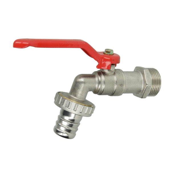 ROBINET DOUBLE SERVICE A BOULE CHROME MAT POIGNEE ROUGE 132 3/4