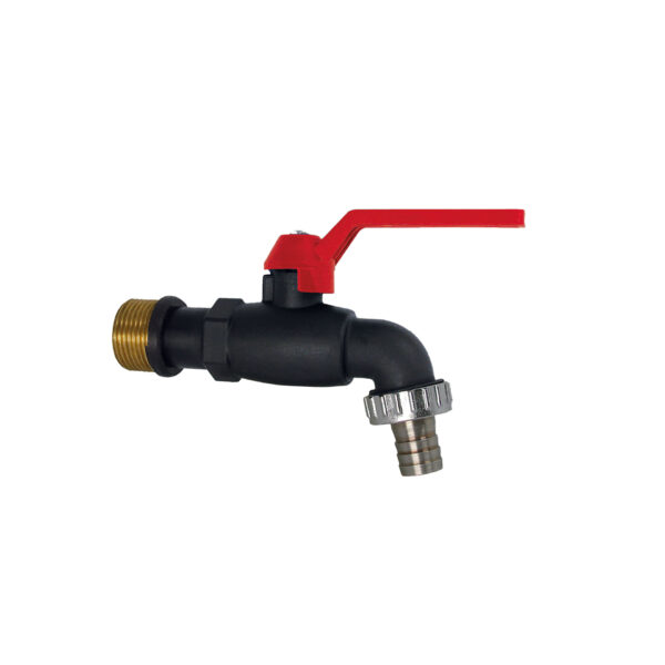 ROBINET DOUBLE SERVICE POLYPROPYLENE POIGNEE ROUGE 132 1/2