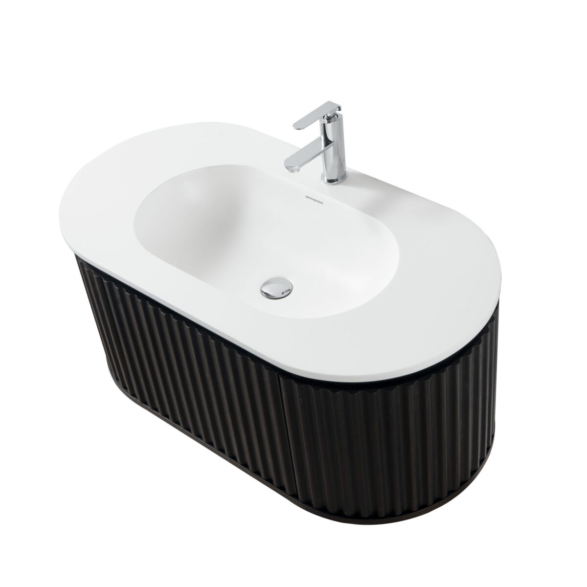 Begonia Meuble Sous-Vasque - 1 Tiroir - Sans Poignée - Soft Close – 99x42x52,5 Cm - Chêne Noir – Image 7