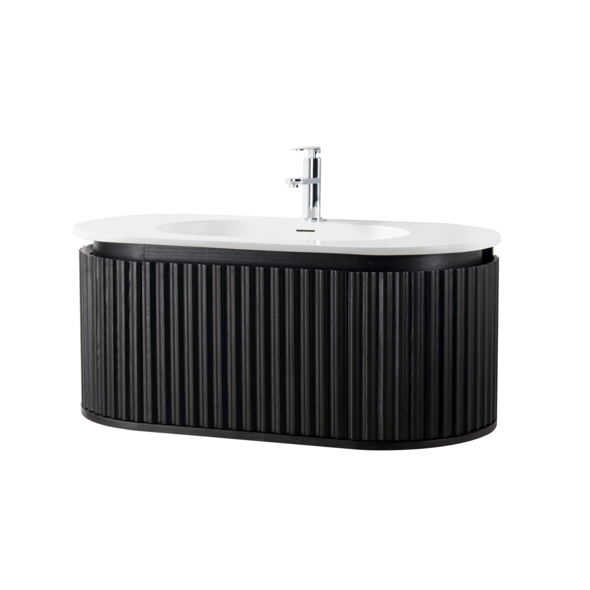 Begonia Meuble Sous-Vasque - 1 Tiroir - Sans Poignée - Soft Close – 99x42x52,5 Cm - Chêne Noir – Image 14