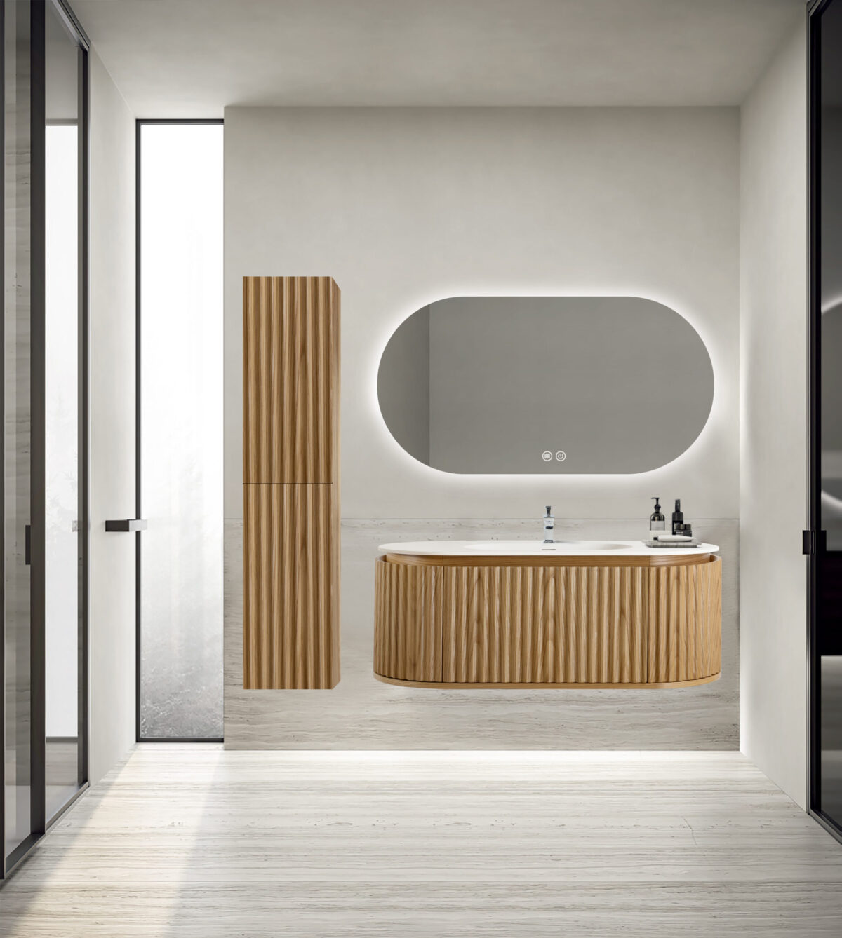 Kamellia Meuble Sous-Vasque - 1 Tiroir - Sans Poignée - Soft Close – 79x40x52 Cm - Noyer Clair – Image 30