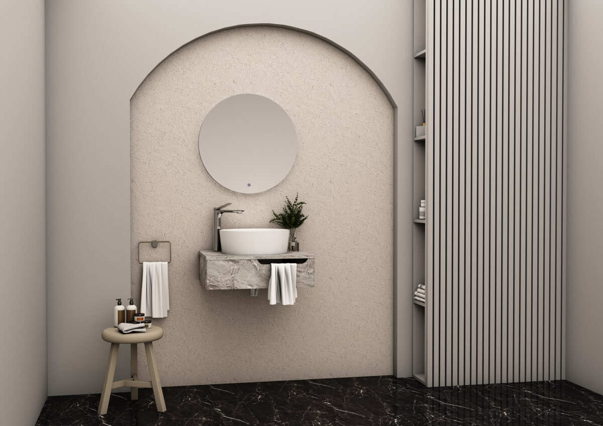 Felix Meuble Sous-Plan Avec Porte-Serviette (60cm) - Marbre Gris - Afbeelding 2