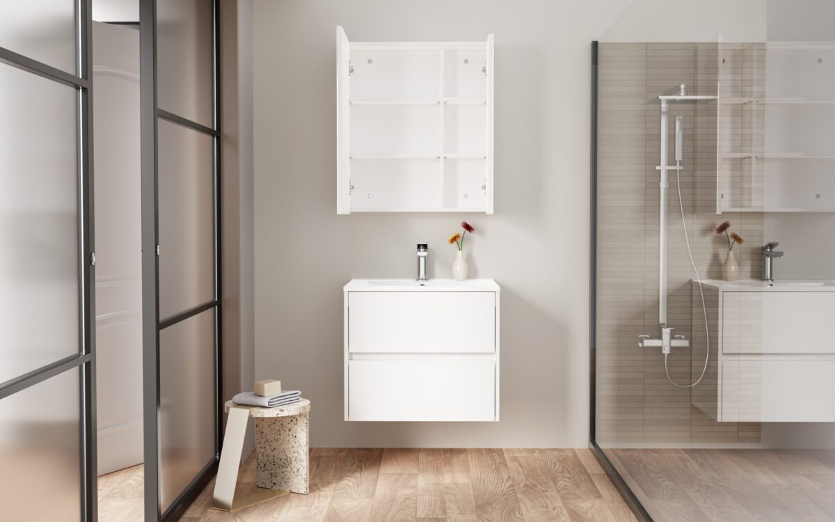 ALONI HAYAT MEUBLE SOUS-VASQUE - 2 TIROIRS - SANS POIGNEE - SOFT CLOSE – 59,5X50X45 CM - BLANC BRILLANT - Image 8