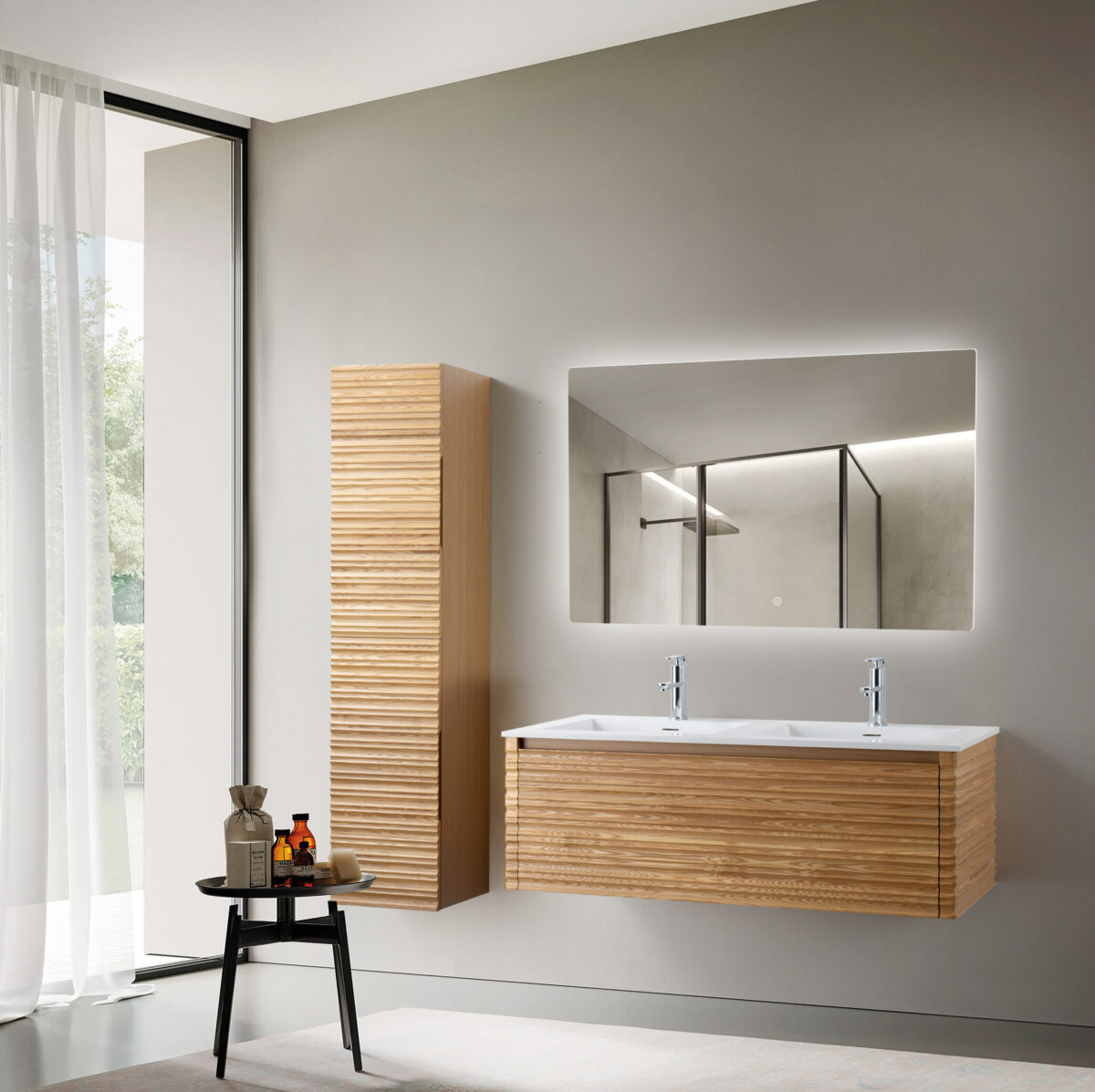 KAMELLIA MEUBLE SOUS-VASQUE - 1 TIROIR - SANS POIGNÉE - SOFT CLOSE – 119X40X52 CM - NOYER CLAIR - Image 10