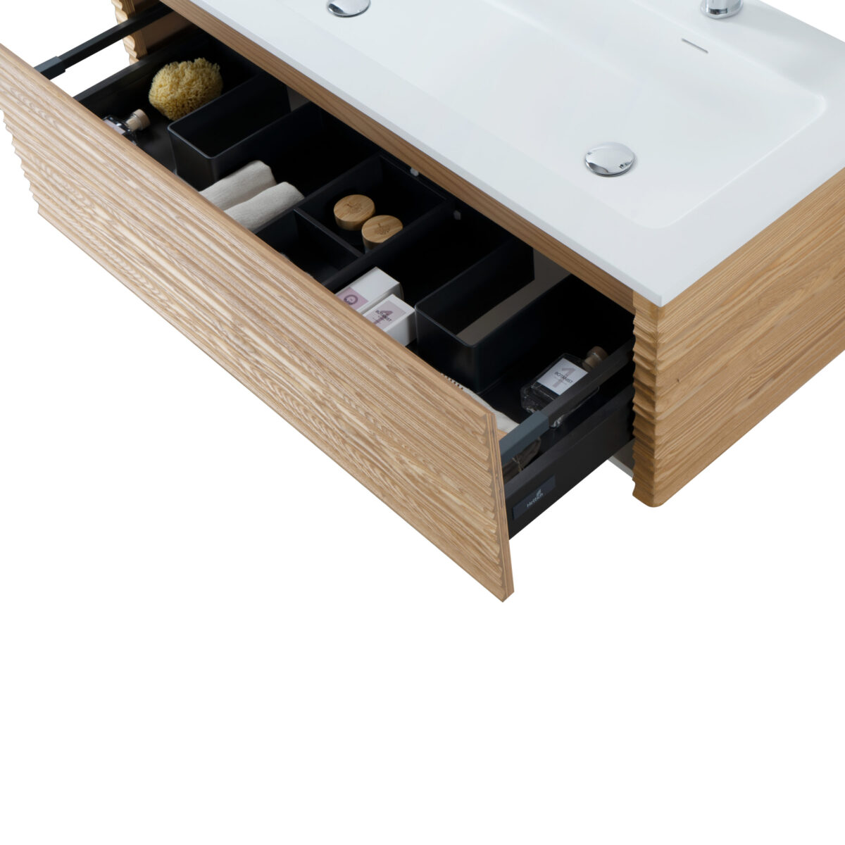 KAMELLIA MEUBLE SOUS-VASQUE - 1 TIROIR - SANS POIGNÉE - SOFT CLOSE – 119X40X52 CM - NOYER CLAIR - Image 3