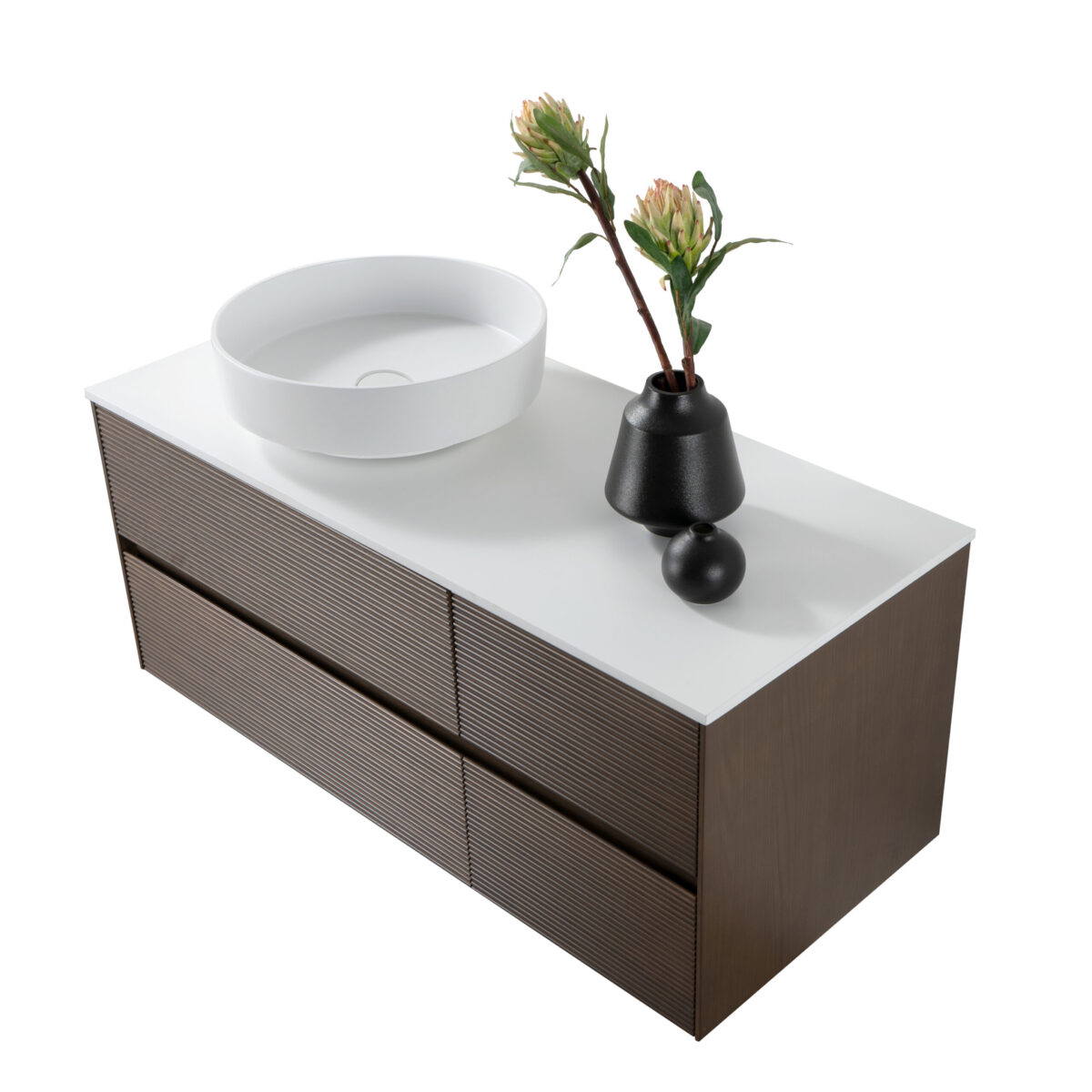 KAMELLIA MEUBLE SOUS-VASQUE - 1 TIROIR - SANS POIGNÉE - SOFT CLOSE – 119X40X52 CM - NOYER CLAIR - Image 16