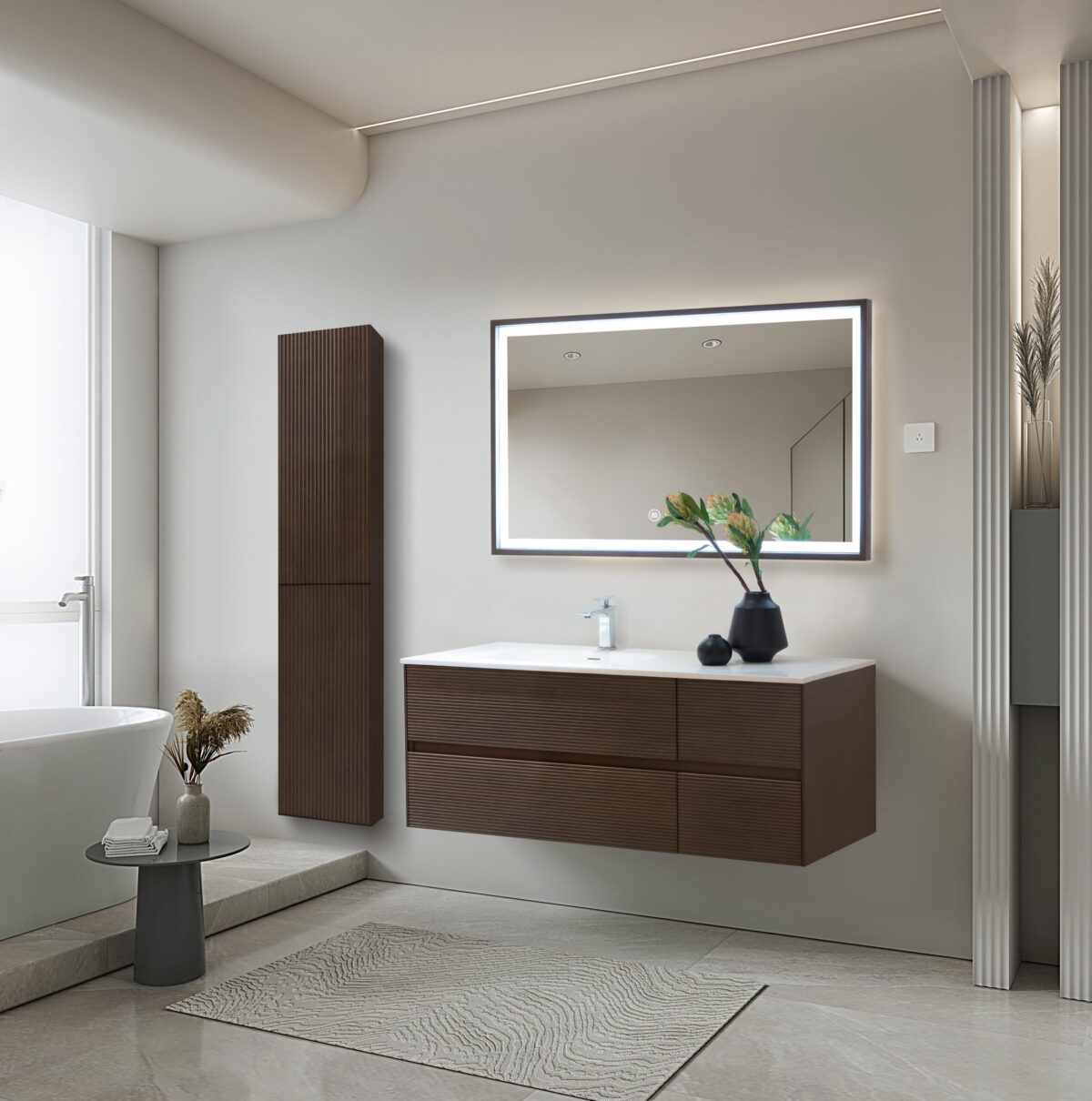 KAMELLIA MEUBLE SOUS-VASQUE - 1 TIROIR - SANS POIGNÉE - SOFT CLOSE – 119X40X52 CM - NOYER CLAIR - Image 38