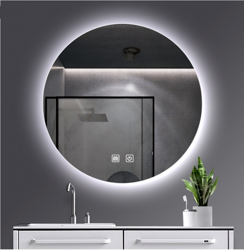LDH1022a.jpg ALONI OMEGA MIROIR - AVEC ÉCLAIRAGE LED - ROND - SANS CADRE - AVEC CHAUFFAGE - TEMPÉRATURE DE COULEUR LED 3500-6500K - 100CM - Image 1