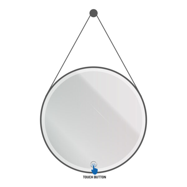 ALONI BELTIA MIROIR - AVEC ÉCLAIRAGE LED - ROND - AVEC CADRE - AVEC SANGLE EN CUIR SYNTHÉTIQUE ET CROCHET - TEMPÉRATURE DE COULEUR LED 3500-6500K - 80CM - NOIR MAT