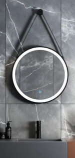 ALONI BELTIA MIROIR - AVEC ÉCLAIRAGE LED - ROND - AVEC CADRE - AVEC SANGLE EN CUIR SYNTHÉTIQUE ET CROCHET - TEMPÉRATURE DE COULEUR LED 3500-6500K - 80CM - NOIR MAT - Image 3