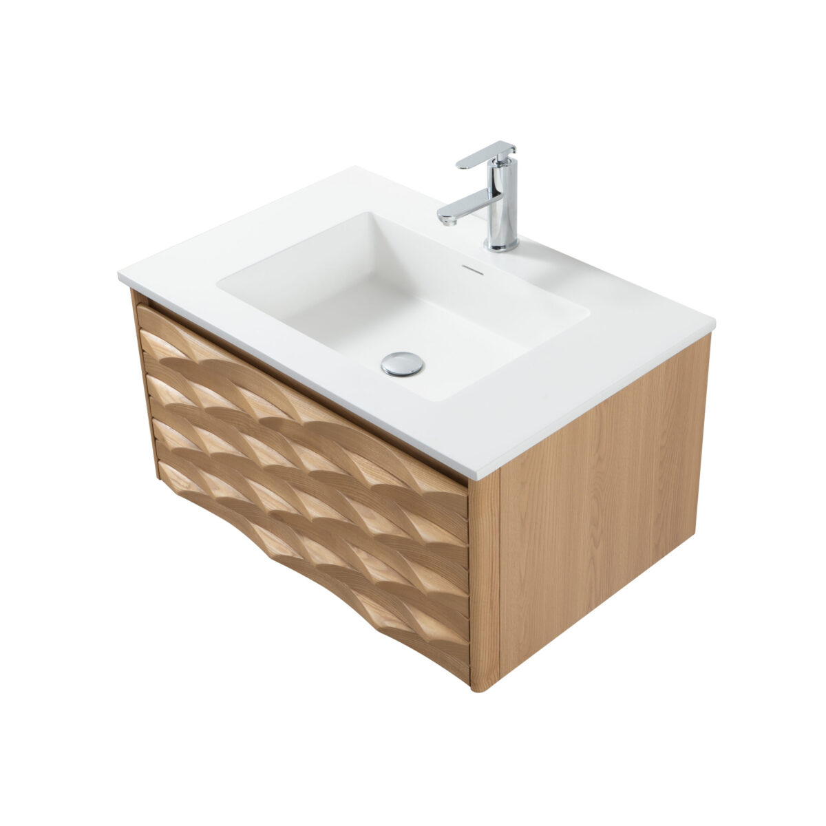 Armoire Lavabo Magnolia - 1 Tiroir - Sans Poignée - Fermeture Douce – 119x40x52 Cm - Chêne Clair – Image 16