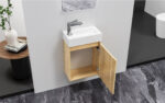 Aloni Zyro Toiletmeubelset - Compleet - Onderkast Met 1 Deur - Greeploos - Soft Close - Omkeerbaar - Spiegel - Fontein - 40,5x22,5 Cm - Licht Eiken/Glanzend Wit - Afbeelding 4