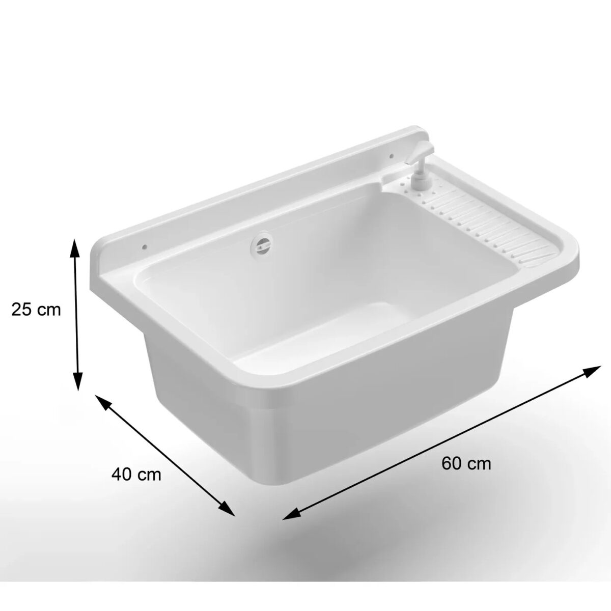 DEVERSOIR – AVEC DISTRIBUTEUR DE SAVON, FIXATION, VIDANGE ET SIPHON – PLASTIQUE (POLYPROPYLÈNE) – 25X40X60CM – BLANC - Image 2