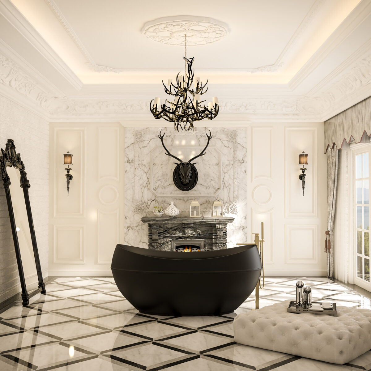 ADONISM BAIGNOIRE AUTOPORTANTE AVEC JETS HYDROMASSAGE (190X96X82CM) - NOIR MAT - Image 2