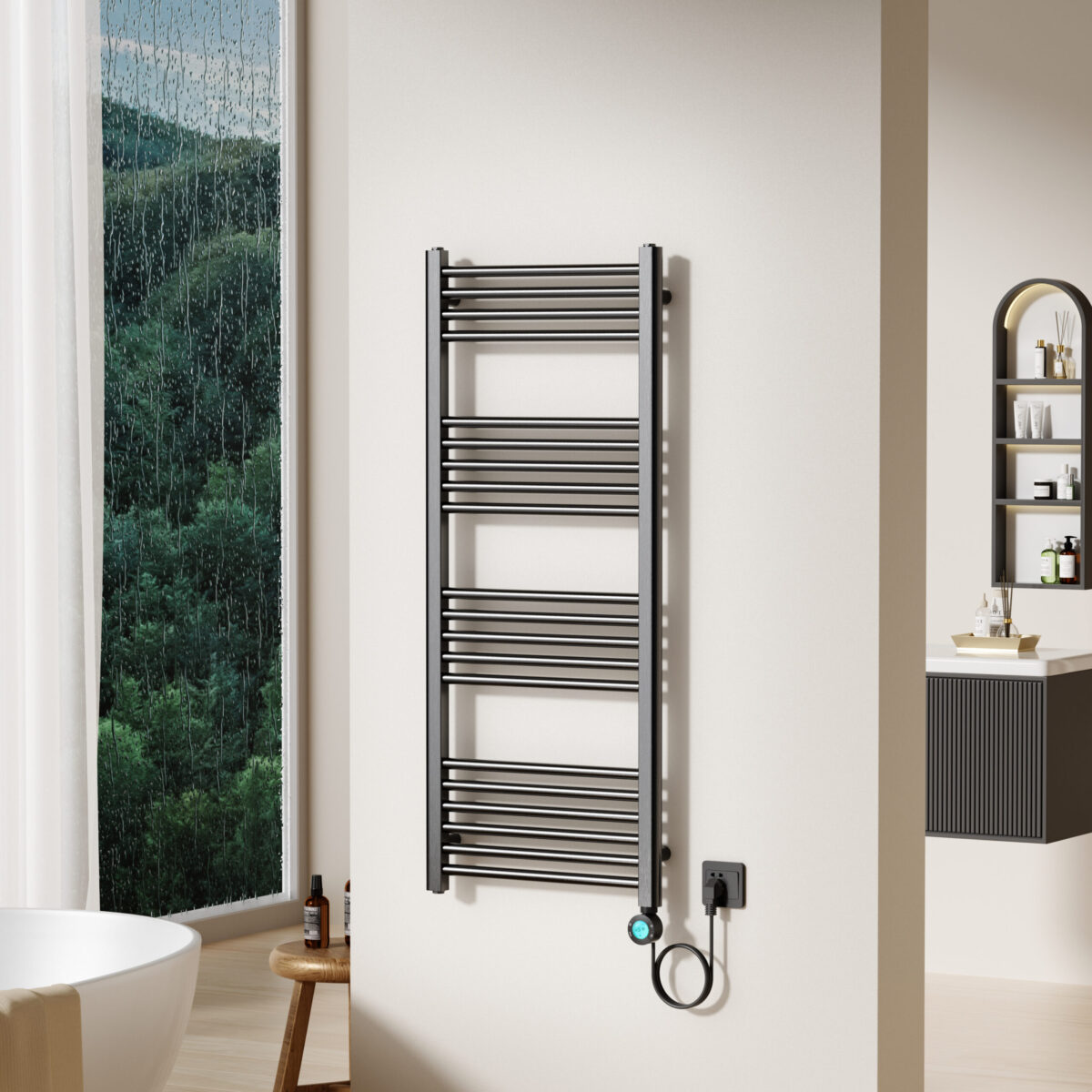 Belrad Elektrische Handdoekradiator - Met Digitale, Programmeerbare Thermostaat - Slimme Wifi - Aansluiting Rechts - 700w - 1200x500 Mm - Gunmetal - Afbeelding 2