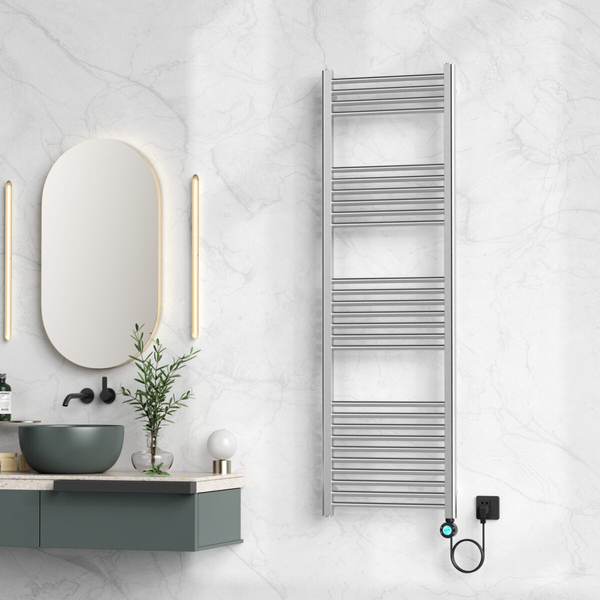 BELRAD SÈCHE-SERVIETTES ÉLECTRIQUE – AVEC THERMOSTAT NUMÉRIQUE PROGRAMMABLE – SMART WIFI - RACCORD À DROITE – 700W – 1600X500 MM – ACIER INOX BROSSÉ - Image 2