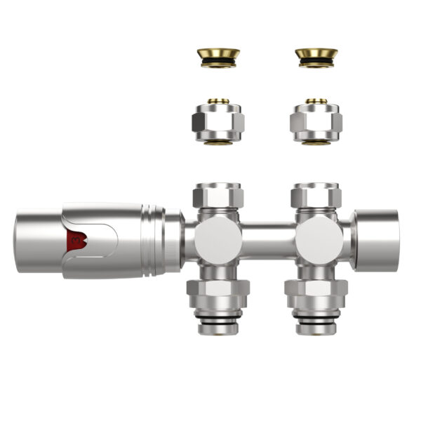 VANNE RADIATEUR THERMOSTATIQUE – DESIGN – RACCORDEMENT MURAL ET AU SOL – 1/2MX16/2 M30 – INOX BROSSÉ
