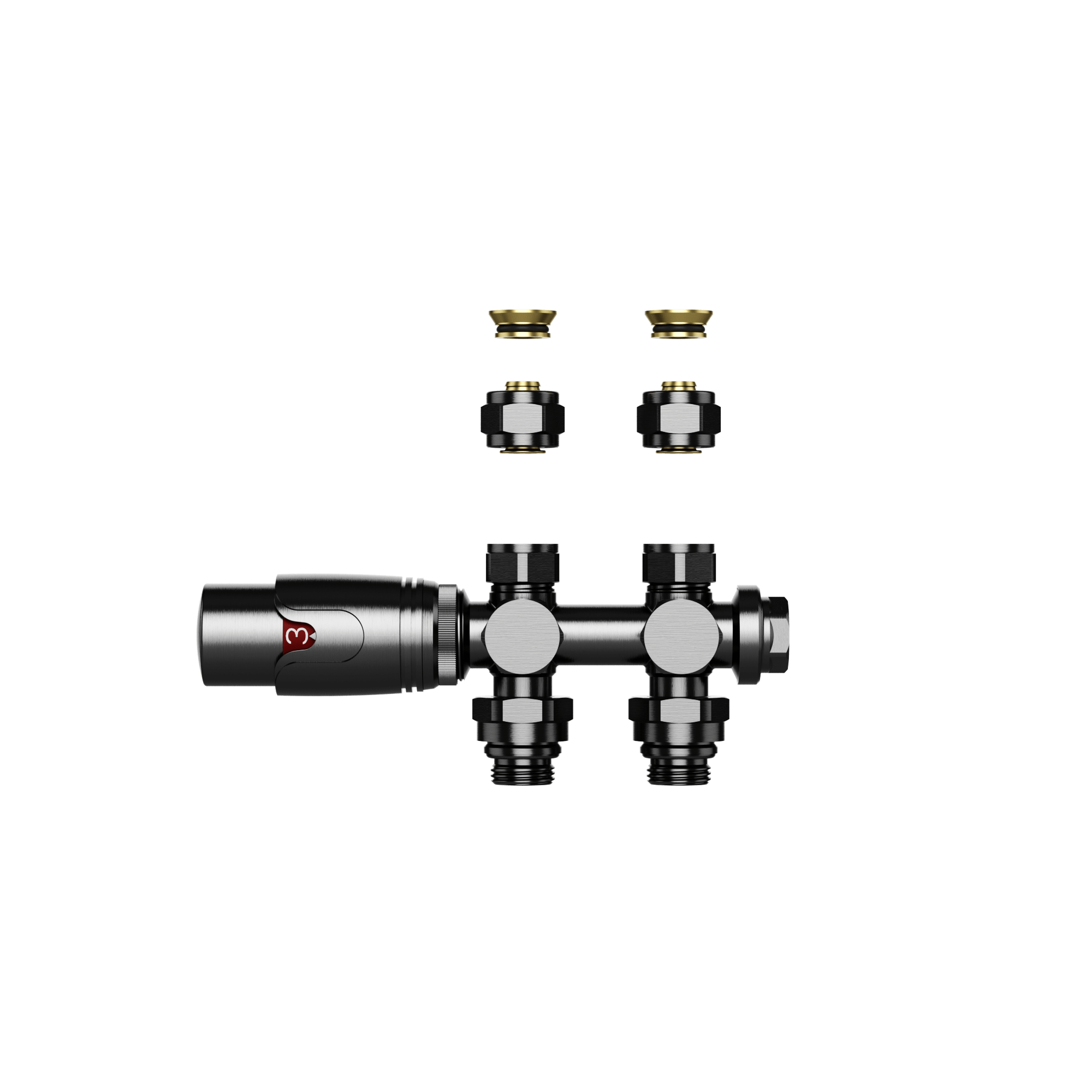 BLR306-1.png VANNE RADIATEUR THERMOSTATIQUE – DESIGN – RACCORDEMENT MURAL ET AU SOL – 1/2MX16/2 M30 – GUNMETAL - Image 1