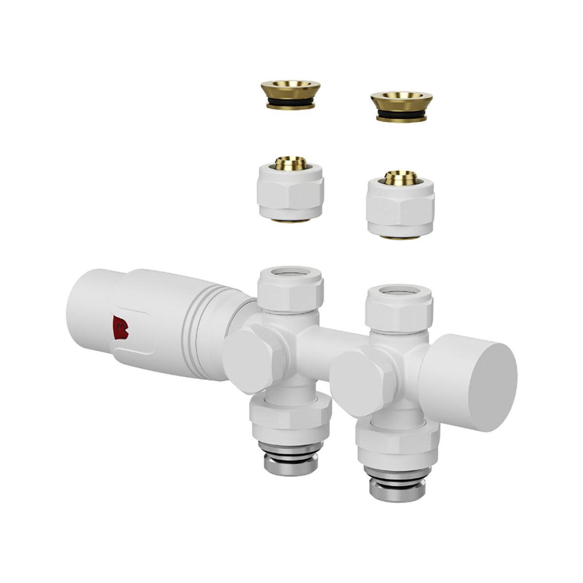 Vanne De Radiateur - Design - Thermostatique - Raccordement Mur Et Sol - 1/2" Mâlex16/2 M30 - Blanc Mat – Image 2