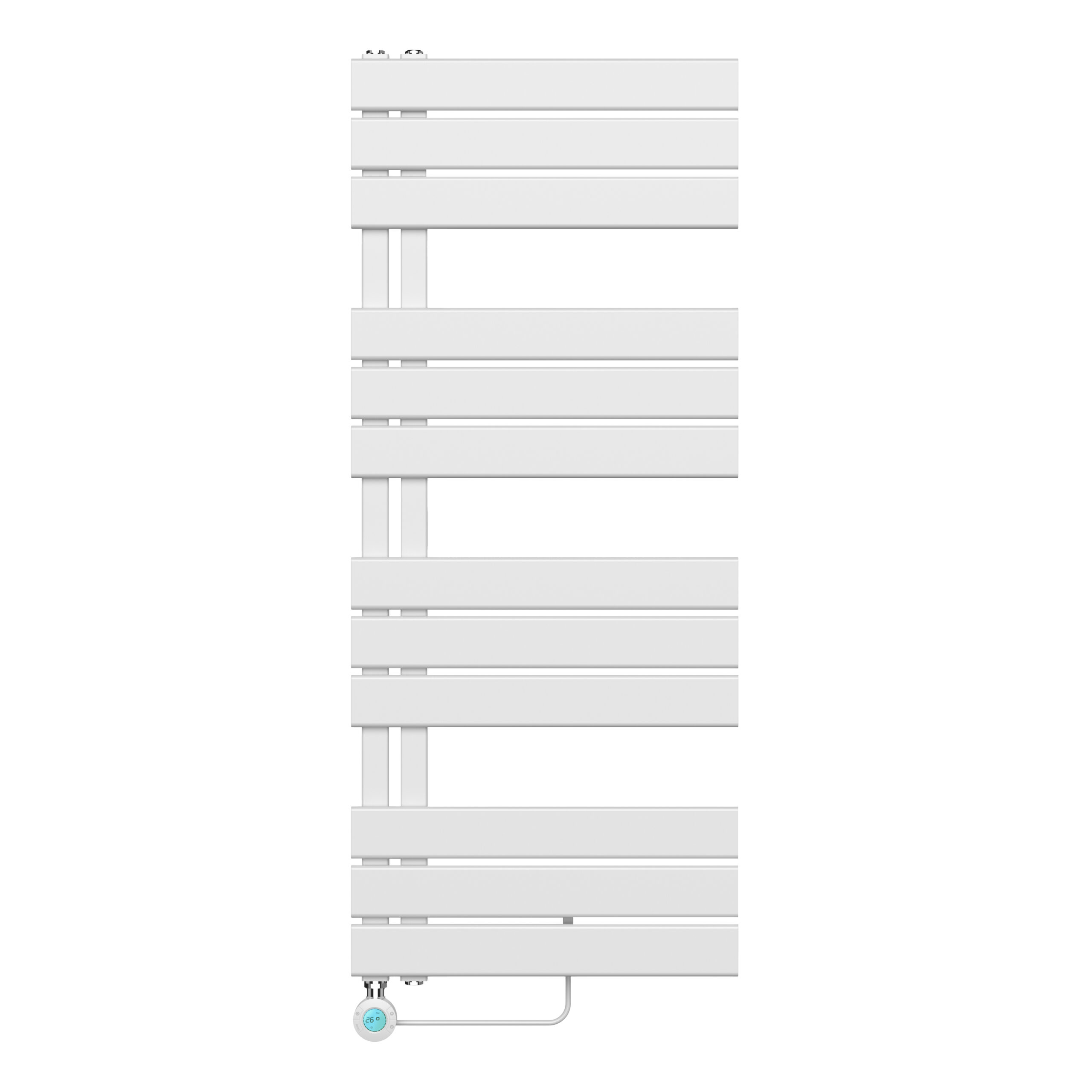 BUCWE1200500.jpg BELRAD SÈCHE-SERVIETTES ÉLECTRIQUE – AVEC THERMOSTAT NUMÉRIQUE PROGRAMMABLE – RACCORD À GAUCHE – 593W – 1200X500 MM – BLANC - Image 1