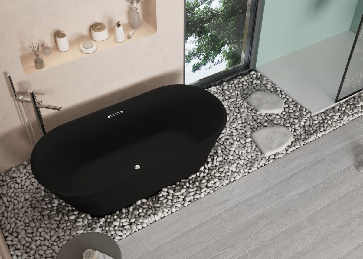 Baignoire Autoportante Aloni Bauci - Solid Surface - 170x80x58,5 Cm - Noir Mat – Image 5