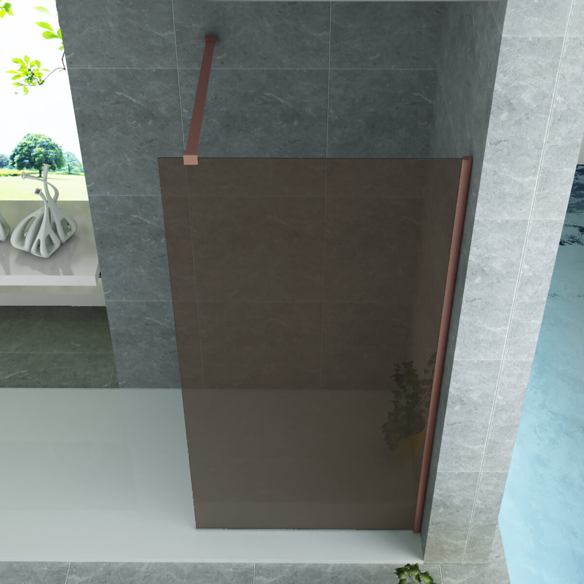 ALONI PAROI DE DOUCHE CHAMPAGNE AVEC PROFIL CUIVRE 8MM (80X200CM) - Image 2