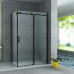 ALONI CABINE DE DOUCHE AVEC PORTE COULISSANTE ET PAROI LATÉRALE - TRAITEMENT ANTI-CALCAIRE - RÉVERSIBLE - VERRE DE SÉCURITÉ 8MM - 90X160X195 CM - NOIR MAT - VERRE CLAIR