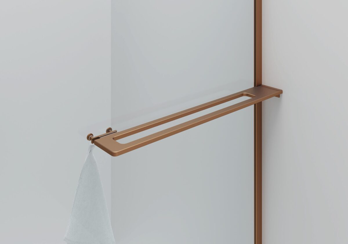 CURVY DOUCHE À L'ITALIENNE AVEC PORTE-SERVIETTE - COURBÉE - TRAITEMENT ANTI-CALCAIRE - RÉVERSIBLE - VERRE DE SÉCURITÉ 8MM - 100X200CM - CUIVRE BROSSÉ - VERRE CLAIR - Image 2