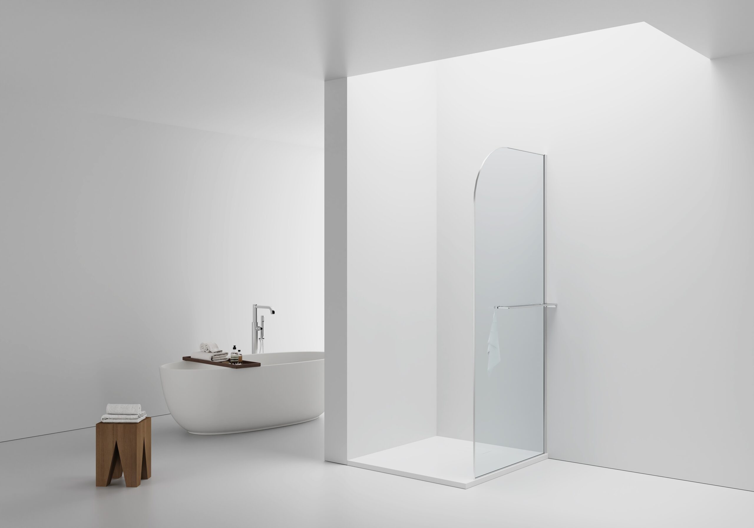 DW-100C.jpg CURVY DOUCHE À L'ITALIENNE AVEC PORTE-SERVIETTE - COURBÉE - TRAITEMENT ANTI-CALCAIRE - RÉVERSIBLE - VERRE DE SÉCURITÉ 8MM - 100X200CM - CHROME - VERRE CLAIR - Image 1