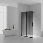 X-SLIDE WALK-IN SHOWER WITH SLIDING DOOR – SLIDING DOOR FOR NICHE – WITH ANTI-LIMESCALE TREATMENT – REVERSIBLE – 8MM SAFETY GLASS – 120X200CM – MATT BLACK – GREY TINTED GLASS