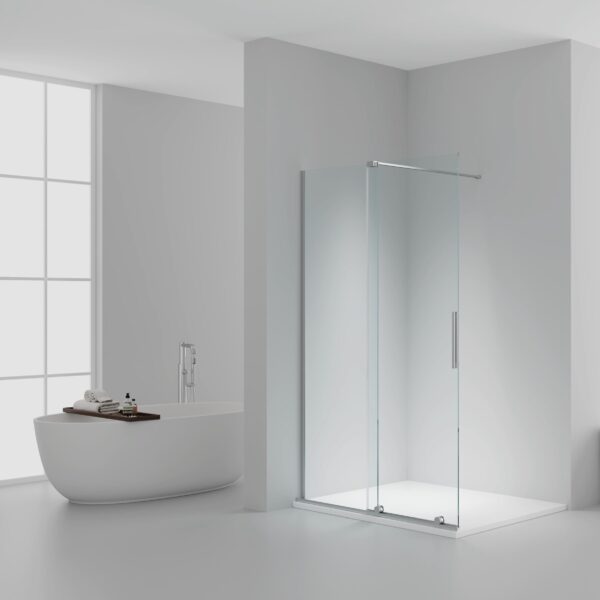 X-SLIDE DOUCHE À L'ITALIENNE AVEC PORTE COULISSANTE - PORTE COULISSANTE POUR NICHE – TRAITEMENT ANTICALCAIRE – RÉVERSIBLE – VERRE DE SÉCURITÉ 8MM – 120X200CM – CHROME – VERRE CLAIR