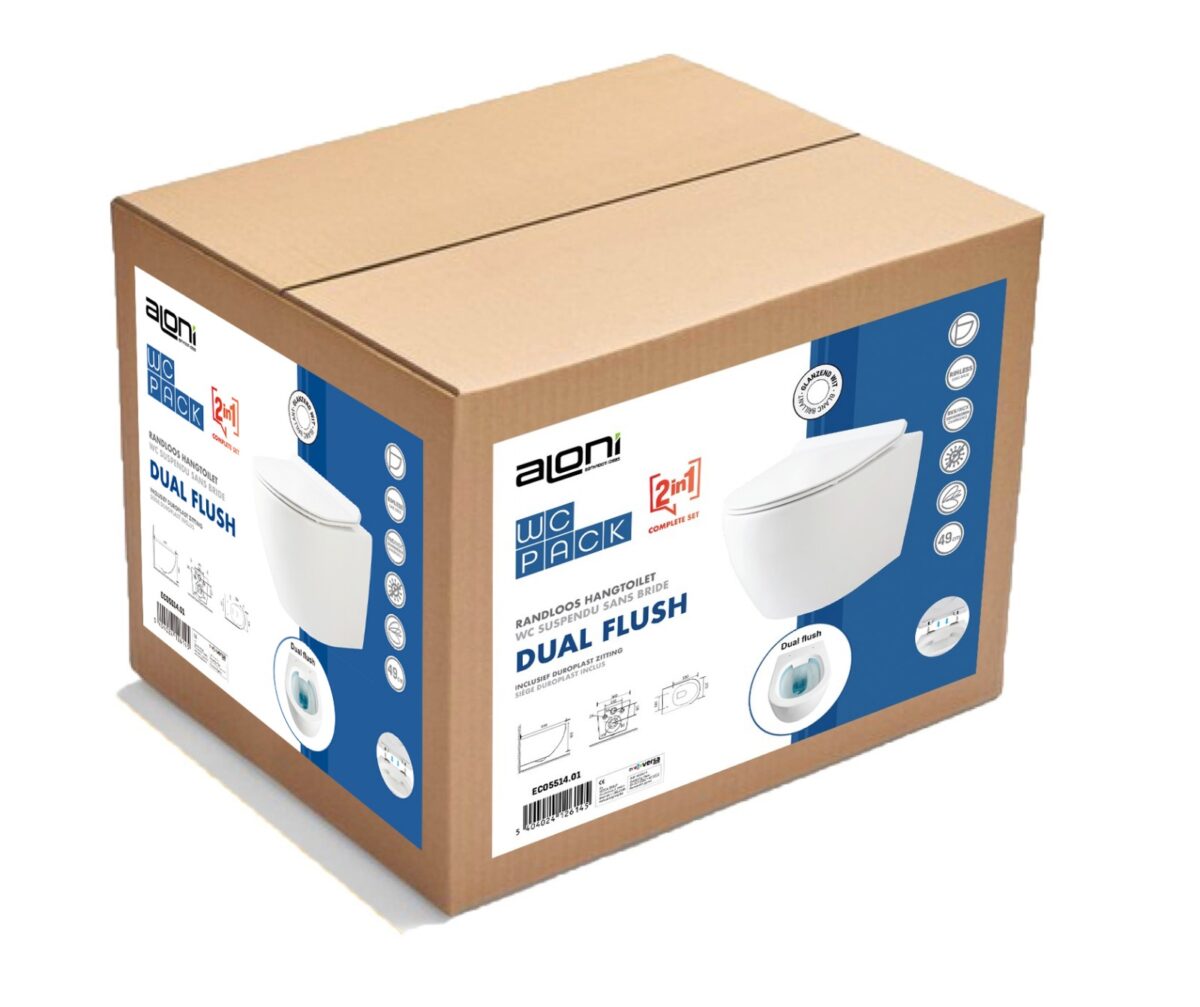 ALONI ECO WC SUSPENDU – SANS BRIDE – AVEC ABATTANT – DUROPLAST – SOFT CLOSE – QUICK RELEASE – COMPACT 39 CM – 36X36X49 CM – BLANC BRILLANT - Image 5