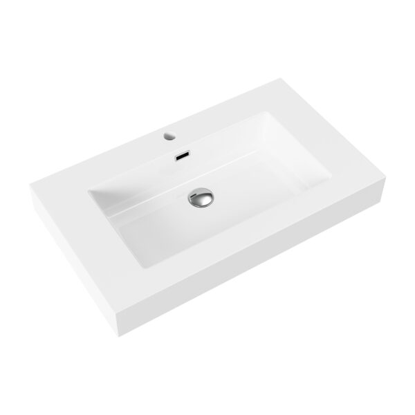 ALONI LAVABO - 1 VASQUE -  AVEC TROP-PLEIN - 1 TROU ROBINET - MARBRE COMPOSITE - 80X10X46 CM - BLANC BRILLANT