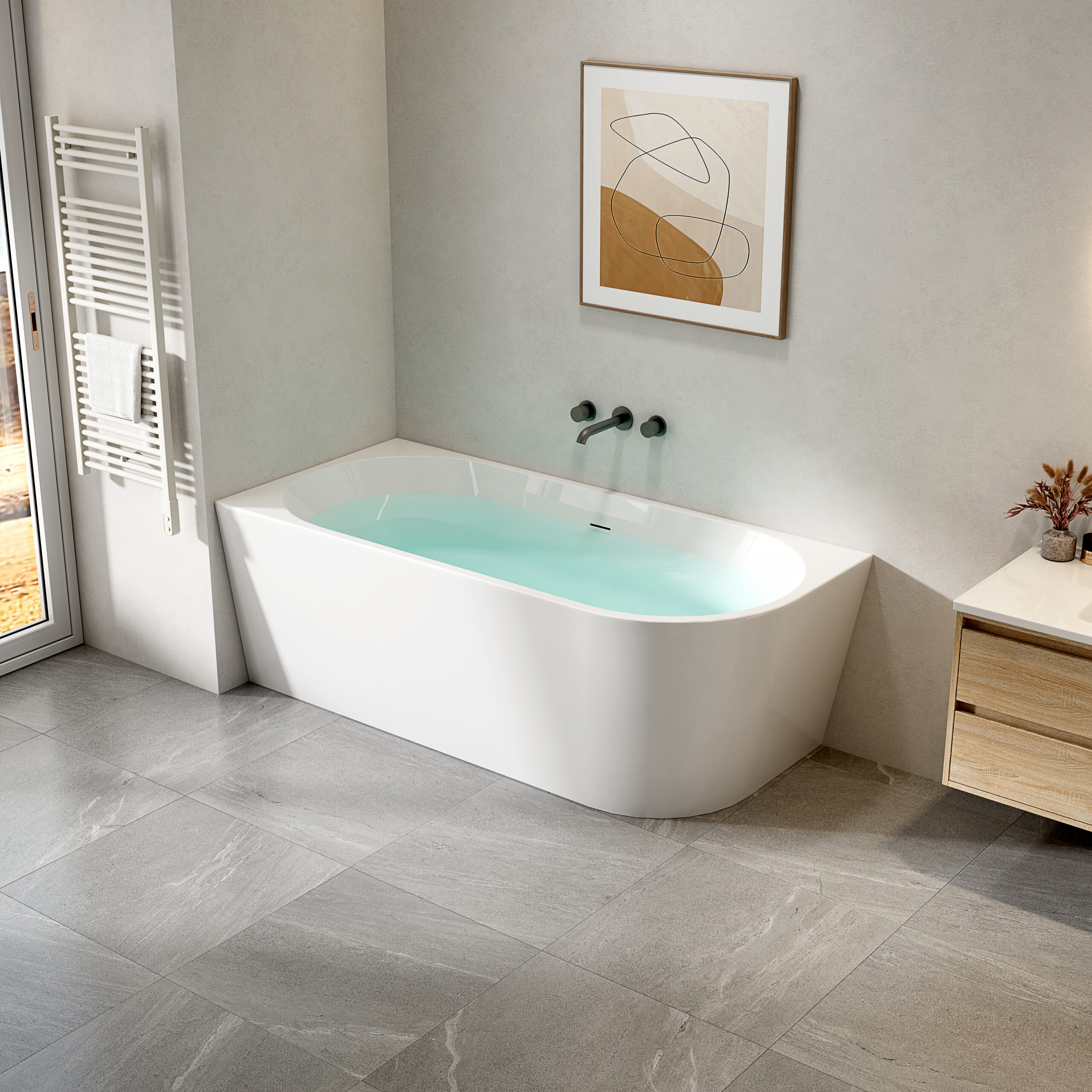 FB3400L20-20ambient.jpg ALONI BAIGNOIRE D'ANGLE - GAUCHE - AVEC SET D'EVACUATION ET BONDE CLIC-CLAC - ACRYLIQUE - 180X80X58 CM - BLANC BRILLANT - Image 1