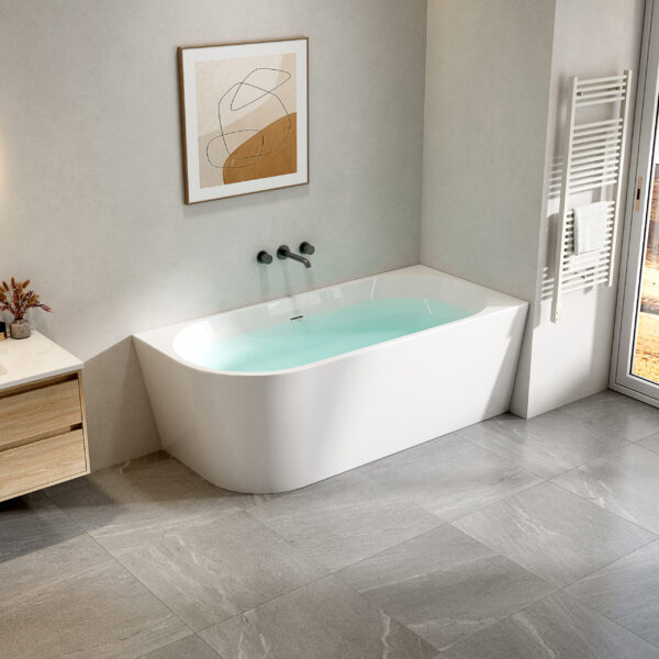 ALONI BAIGNOIRE D'ANGLE - DROIT - AVEC SET D'EVACUATION ET BONDE CLIC-CLAC - ACRYLIQUE - 180X80X58 CM - BLANC BRILLANT