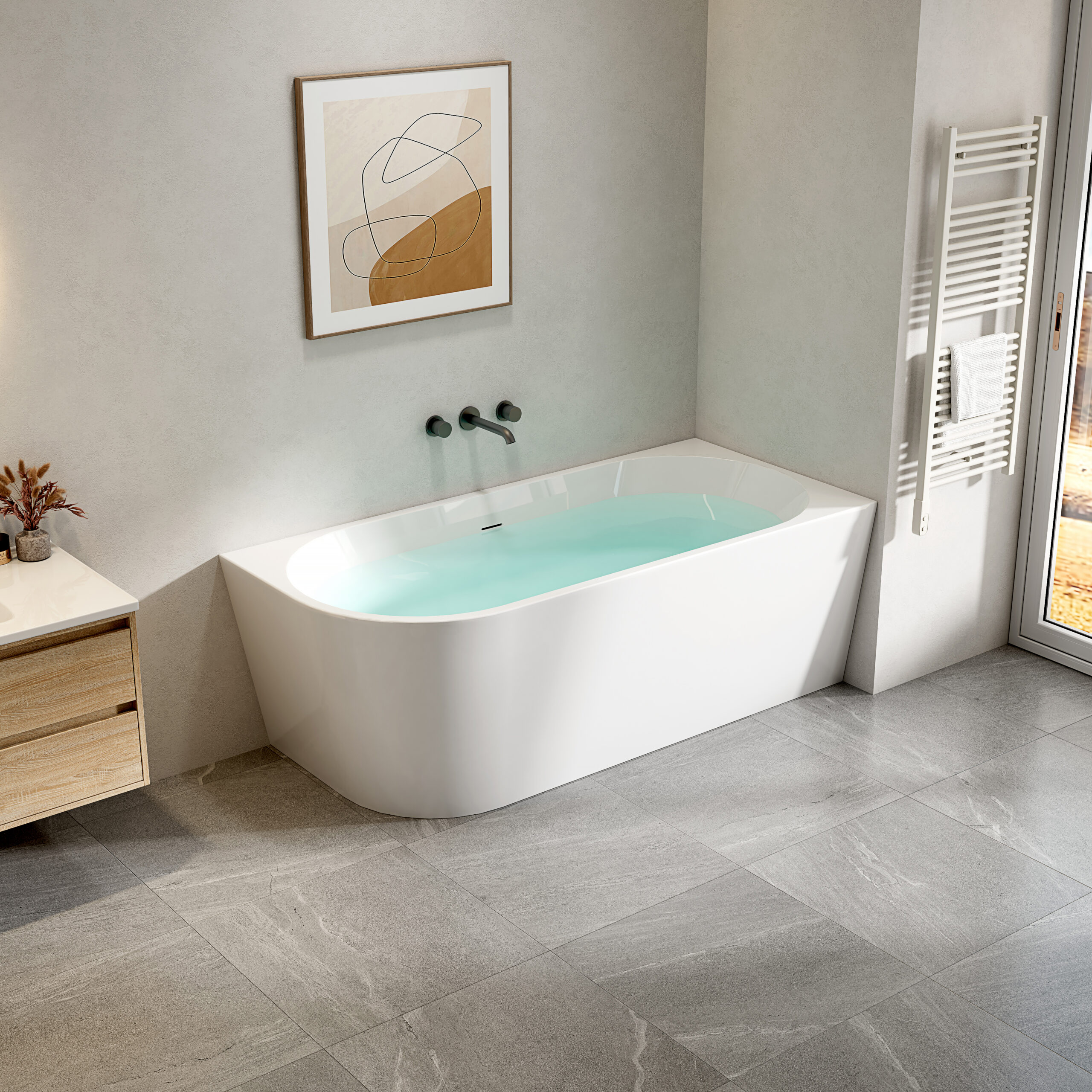 FB4400R20-20ambient.jpg ALONI BAIGNOIRE D'ANGLE - DROIT - AVEC SET D'EVACUATION ET BONDE CLIC-CLAC - ACRYLIQUE - 170X78X58 CM - BLANC BRILLANT - Image 1