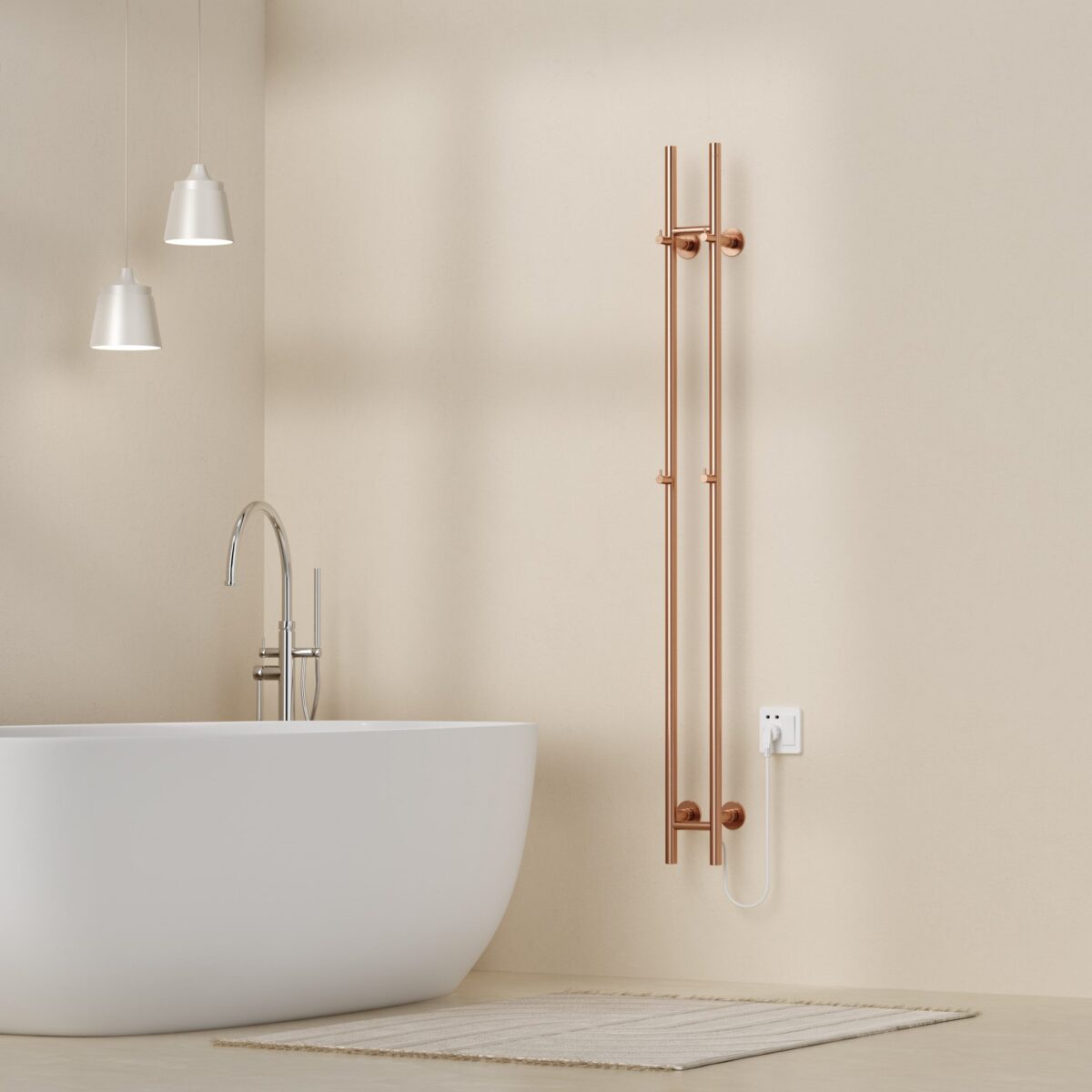 Belrad Elektrische Staafhanddoekdroger - Dubbel - Met Digitale, Programeerbare Thermostaat - 120w - Ø2,5cm - 150x16,8x12,7 Cm - Geborsteld Koper - Afbeelding 2