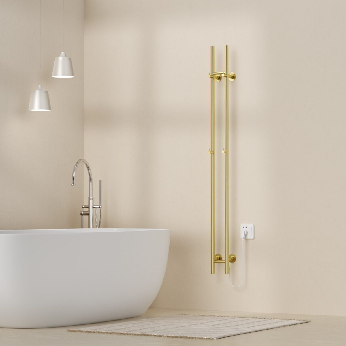 Belrad Elektrische Staaftowel Radiator - Dubbel - Met Digitale, Programmeerbare Thermostaat - 120w - Ø2,5cm - 150x16,8x12,7 Cm - Geborsteld Goud - Afbeelding 2