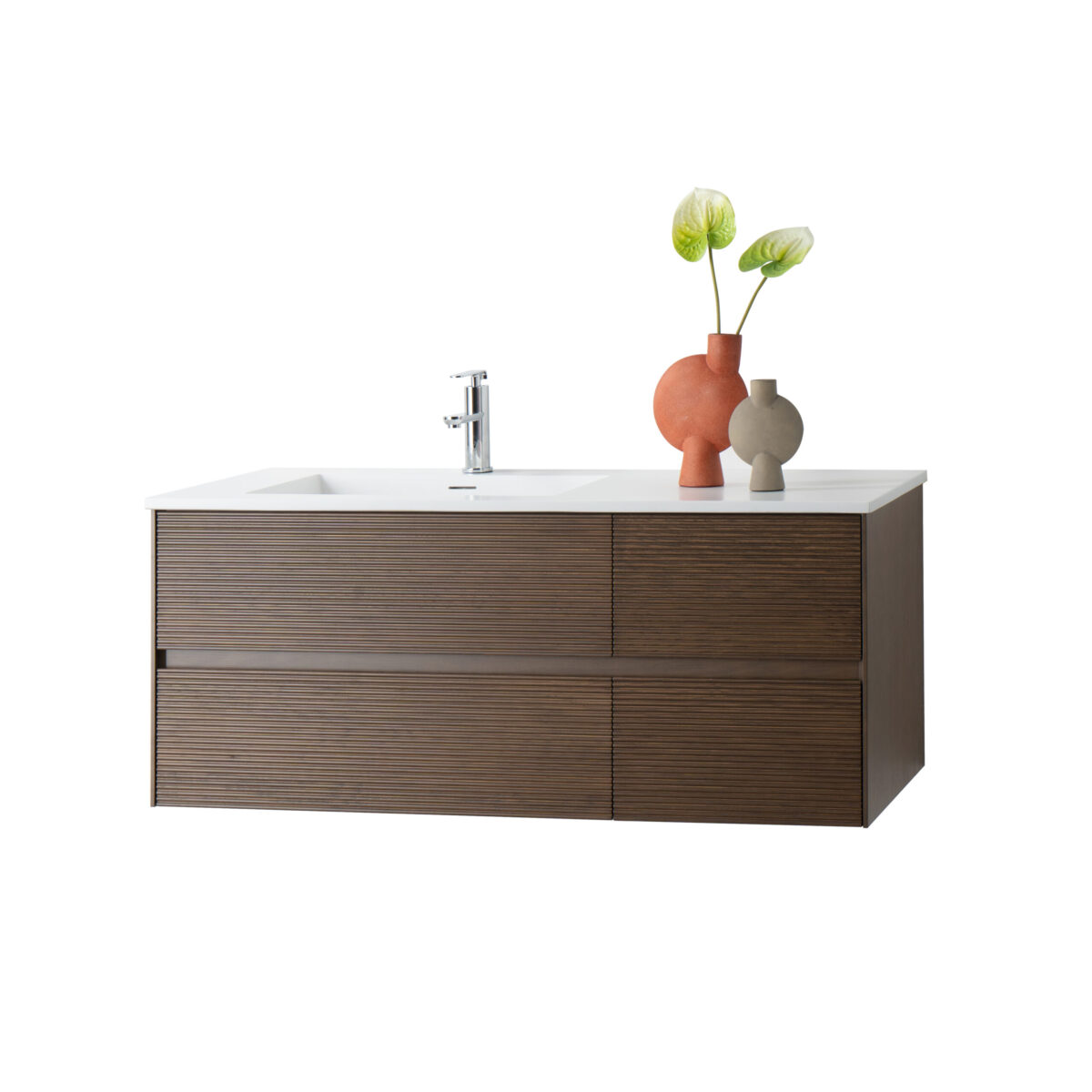 WONDA SQUARE SLIM LAVABO - 1 VASQUE GAUCHE -  AVEC TROP-PLEIN - 1 TROU ROBINET - MARBRE COMPOSITE - 120X1,6X52,5 CM - BLANC MAT - Image 3