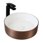 Lavabo Aloni Turo Avec Relief - Comptoir - Sans Trop-Plein - Sans Trou Pour Robineterie - Céramique - 36x12x36 Cm - Cuivre Brossé/Blanc Brillant – Image 2