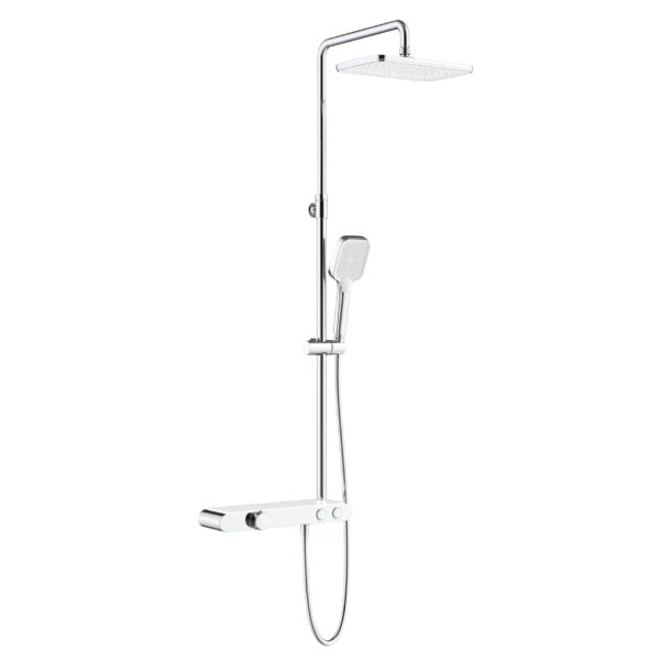 ALONI ROBINET DE DOUCHE THERMOSTATIQUE AVEC TABLETTE CHROME BLANC