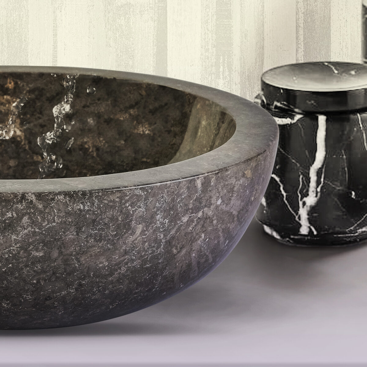 Vasque En Pierre Entièrement Polie - Marbre Gris 35x12cm - Afbeelding 4