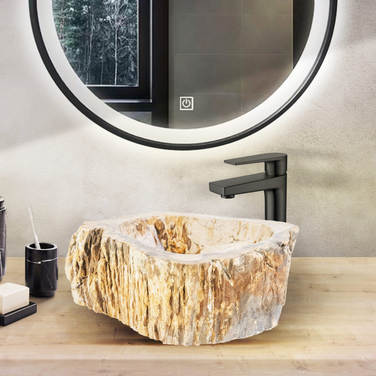 VASQUE EN BOIS FOSSILISÉ 30-35x15CM - Image 3