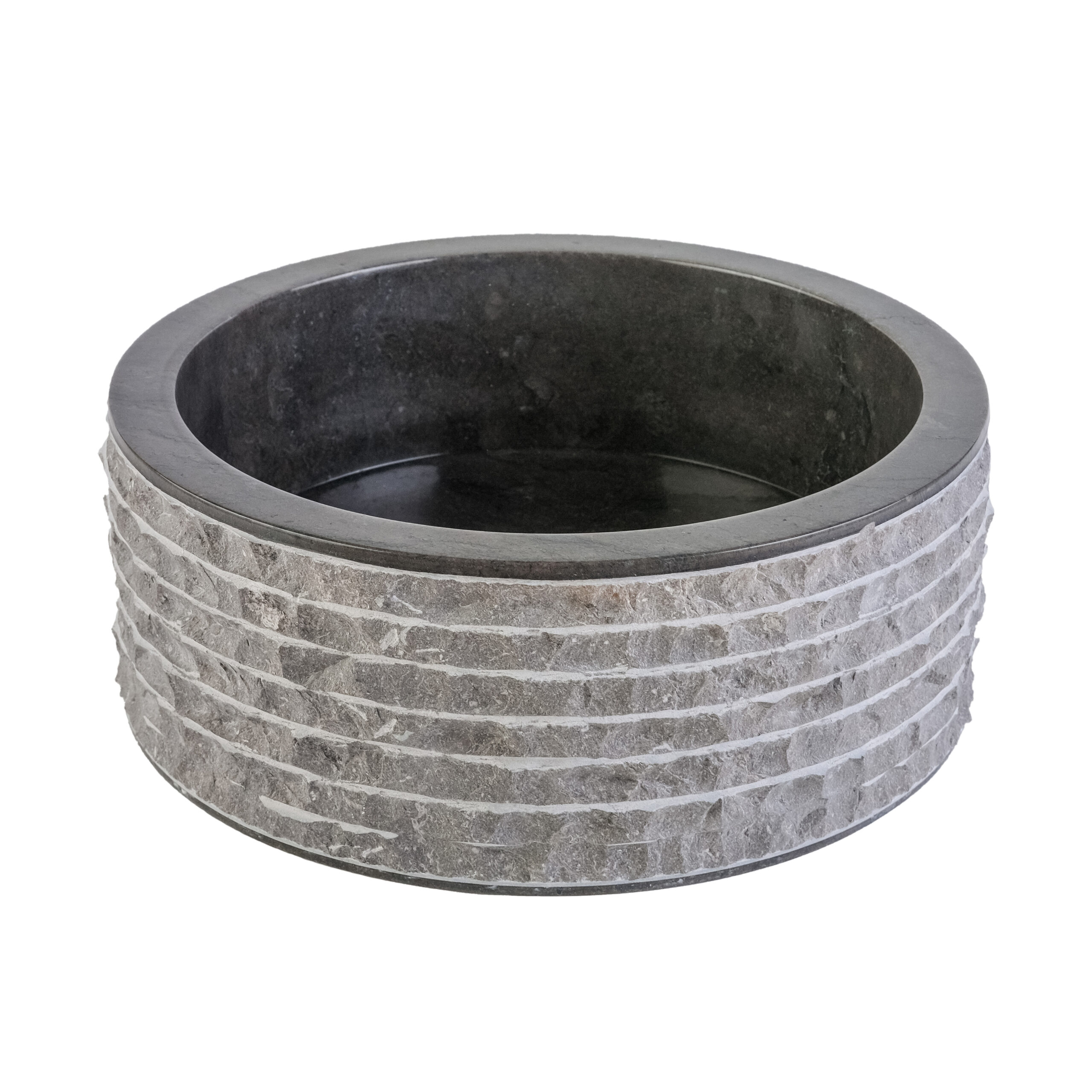 NST3613.jpg Marmeren Alur Waskom Met Gepolijste Binnenzijde - Zwart 40x15cm - Afbeelding 1