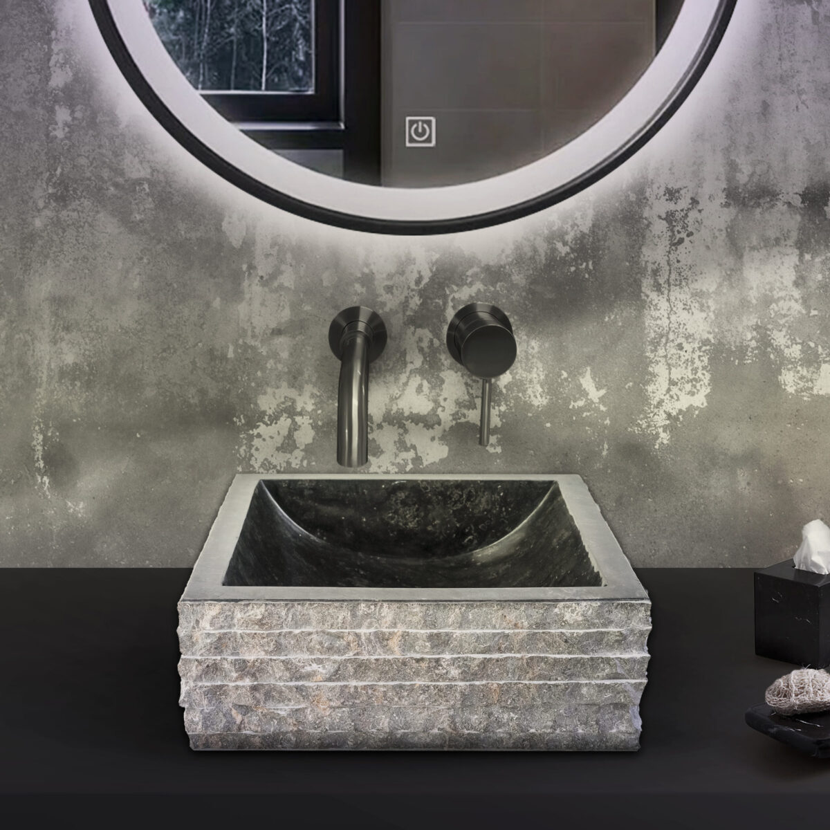 VASQUE CARRÉ ALUR EN FORME DE TUBE - NOIR 40X40X15CM - Image 3