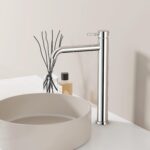 STRIA MITIGEUR LAVABO HAUT – DÉMARRAGE À FROID – POIGNÉE AVEC STRUCTURE STRIÉE RAFFINÉE – SANS BONDE – CHROME - Image 2