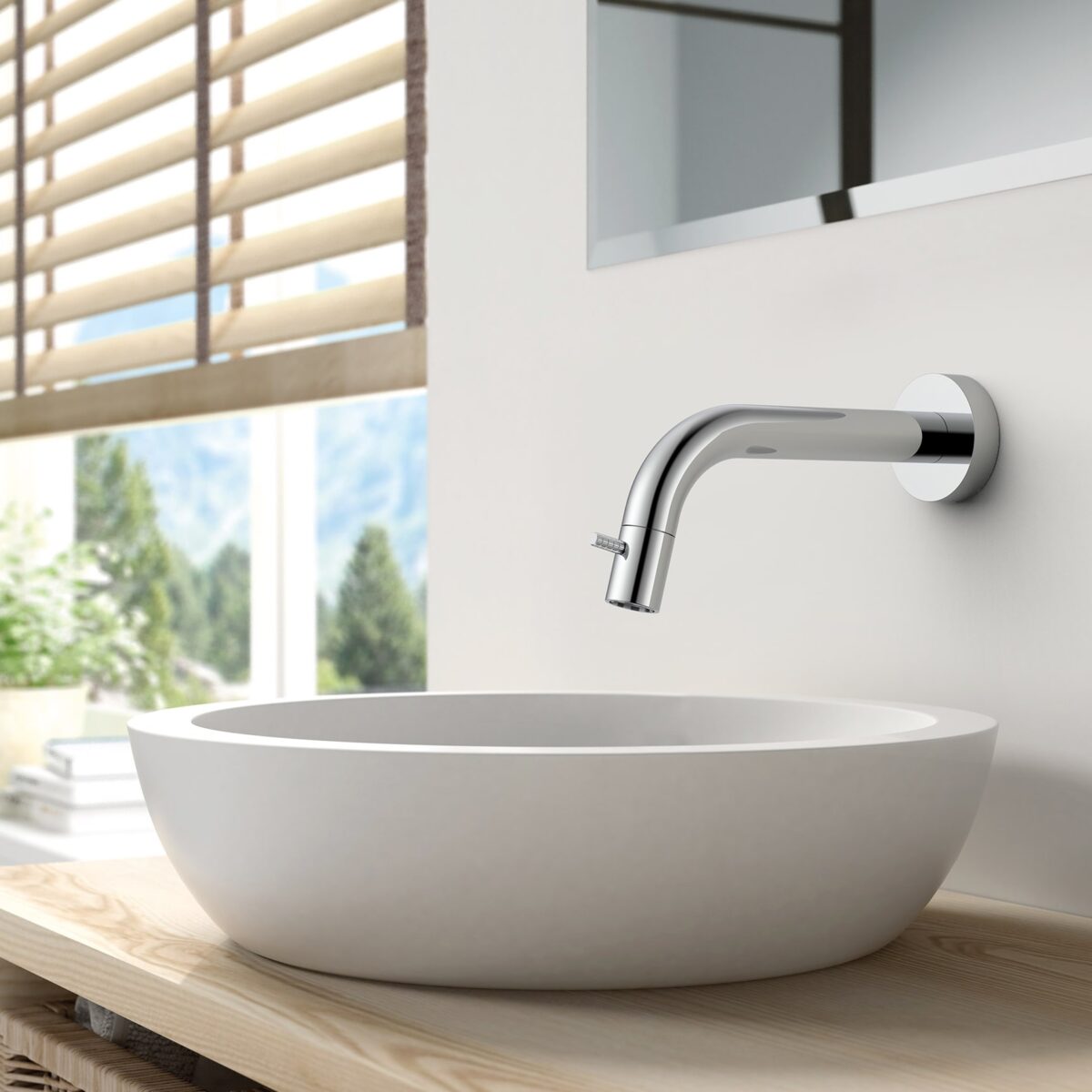 STRIA ROBINET EAU FROIDE – MONTAGE MURAL – RACCOURCISSABLE – BOUTON AVEC STRUCTURE STRIÉE RAFFINÉE – SANS BONDE – CHROME - Image 2