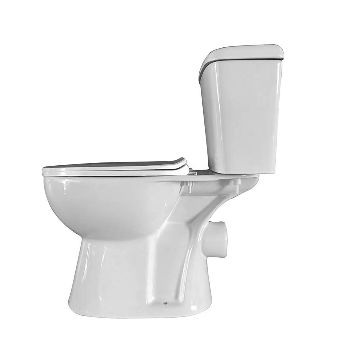 Aloni Pro Close-Gekoppeld Toilet - Vloerstaand - P-Trap - Wandaansluiting - Met Cistern - Met Spoelmechanisme - Dubbele Flush - Met Zitje - Soft-Close - 38x72x67 Cm - Glanzend Wit - Afbeelding 5