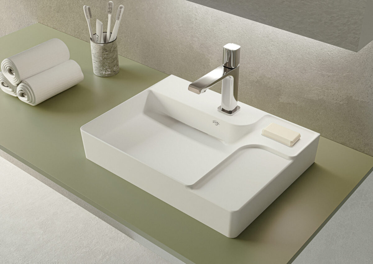 CREAVIT RUBY RB063 LAVABO – À POSER – CÉRAMIQUE – SANS TROP-PLEIN – AVEC TROU DE ROBINET – 60X13,5X45 CM – BLANC BRILLANT - Image 2